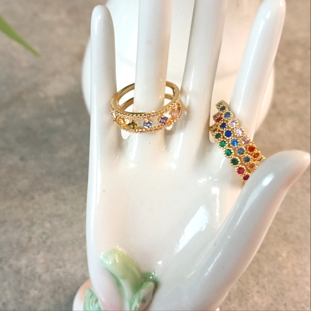 🌈New Rainbow CZ Ring & (2) Matching Rainbow CZ Bands (6)🌈 - Picture 11 of 14